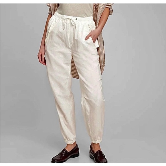 Gap White Drawstring Linen Blend Pants | Medium Tall - Picture 1 of 6